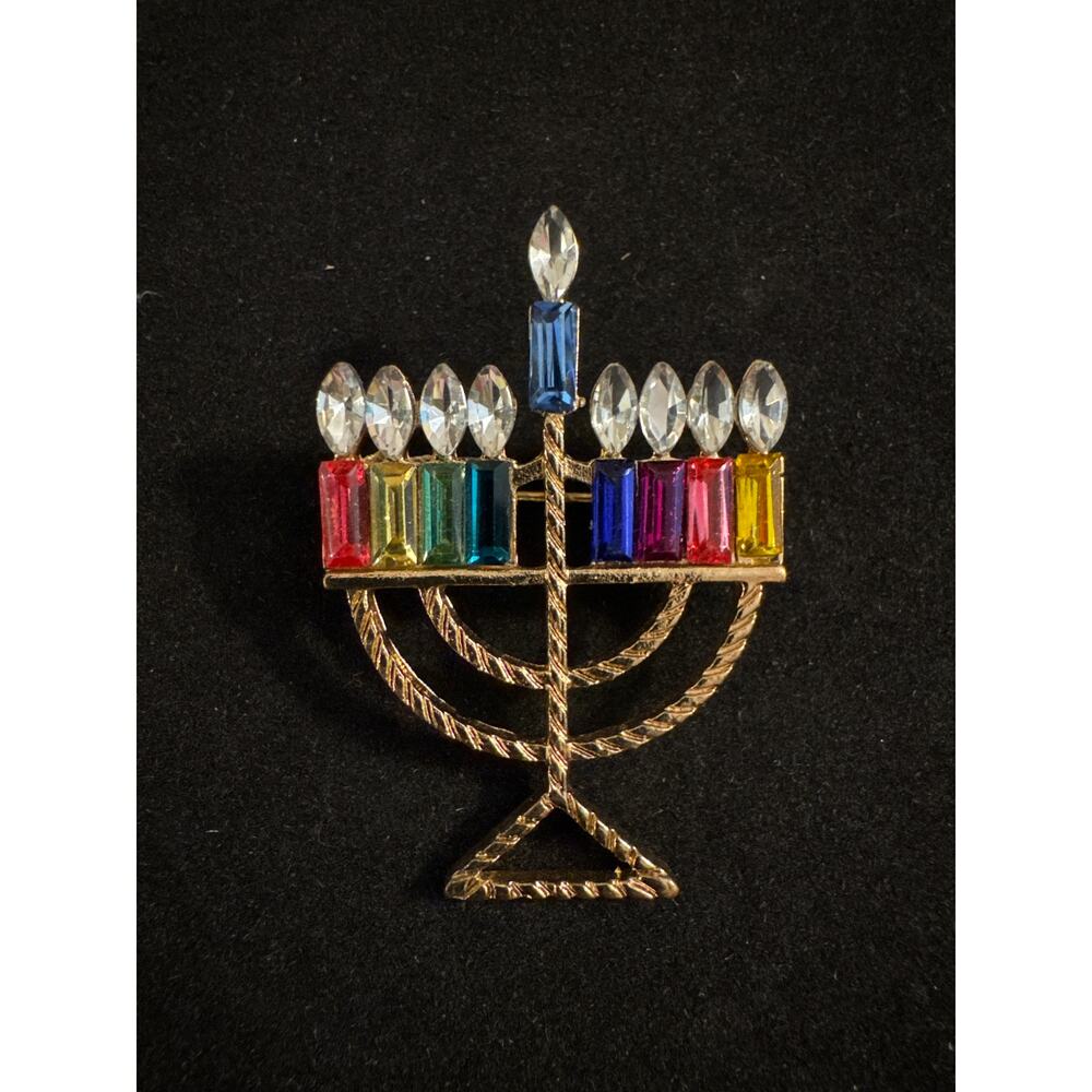 Stunning Menorah Jeweled Brooch